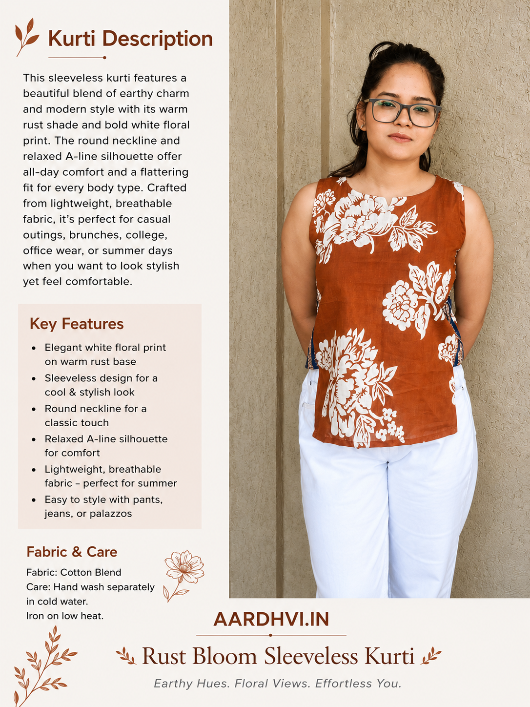 Rust Bloom Sleevless Kurti