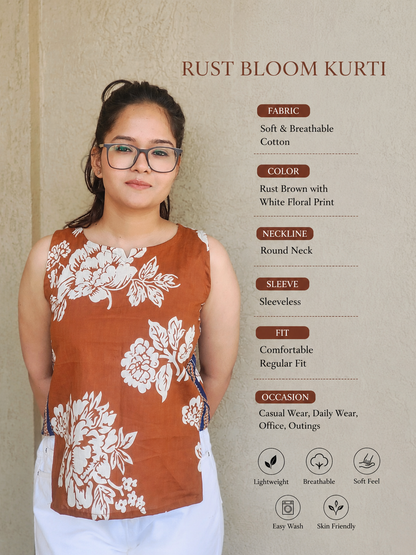 Rust Bloom Sleevless Kurti