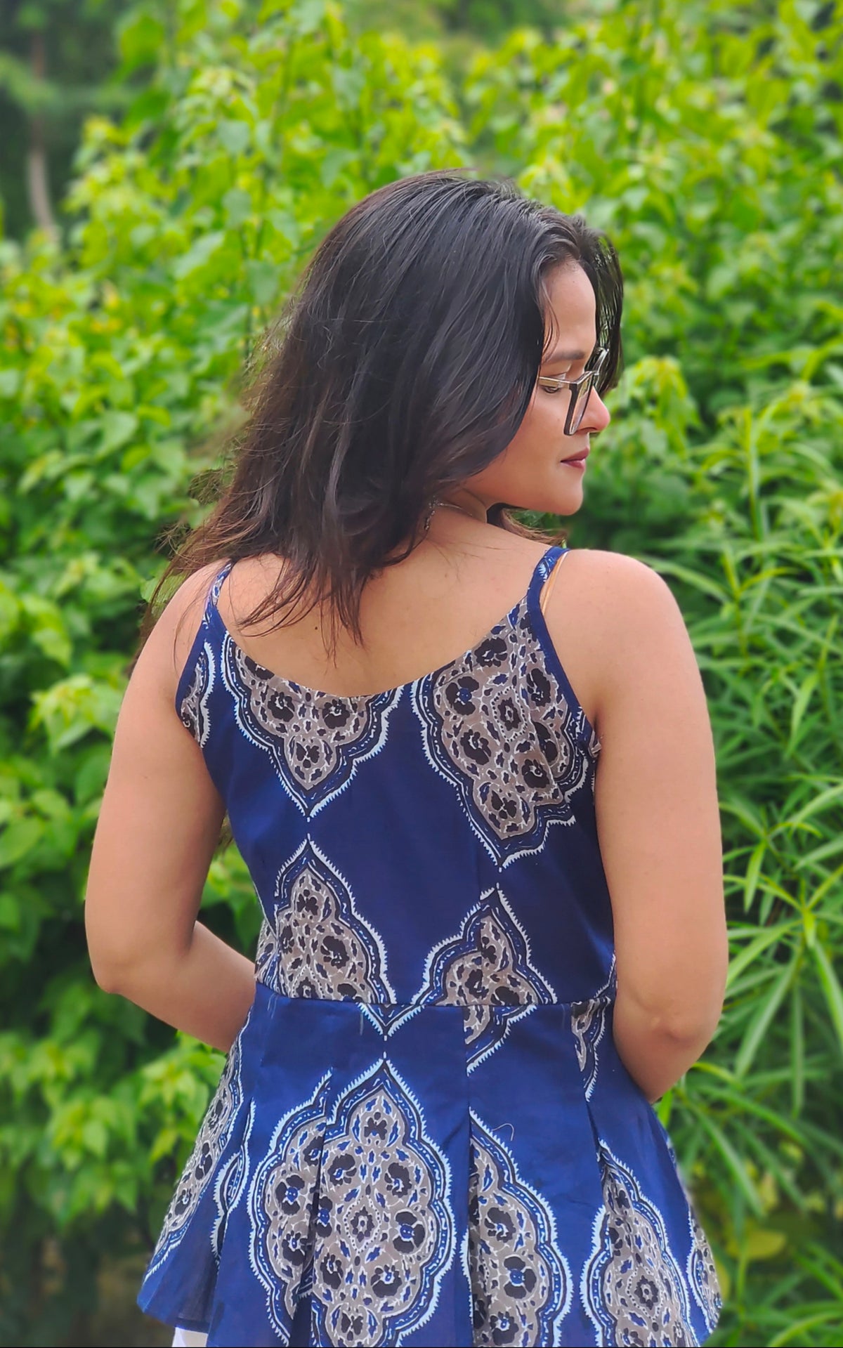 Meher Indigo Peplum Top | Printed Cotton Sleeveless Top for Women Aardhvi