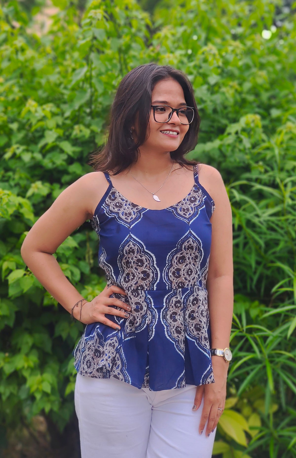 Meher Indigo Peplum Top | Printed Cotton Sleeveless Top for Women Aardhvi