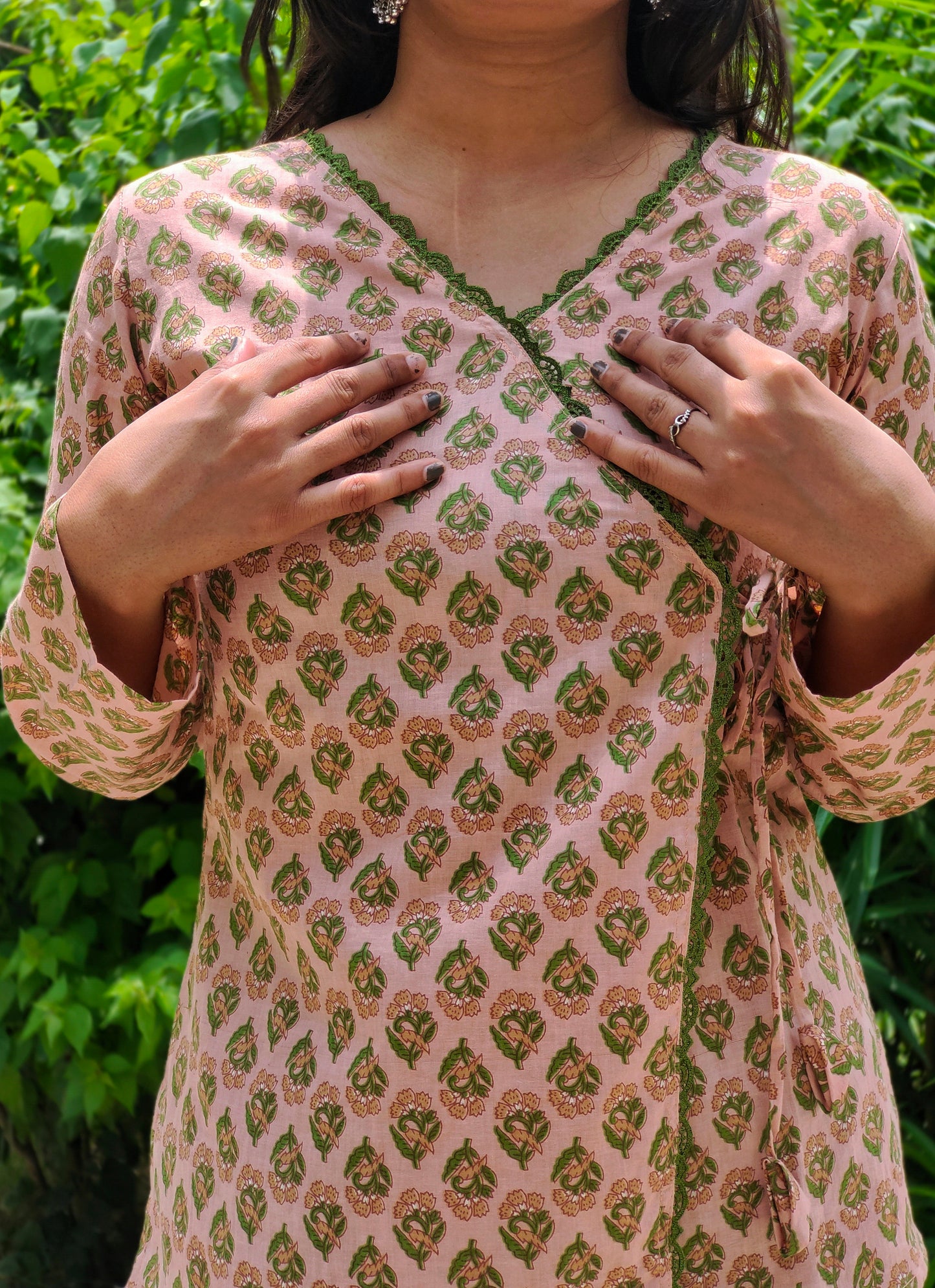 Gulnaar Peach Wrap Kurti 🌸| Floral Printed Cotton Tie-Up Kurti for Women Aardhvi