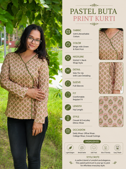 Gulnaar Peach Wrap Kurti 🌸| Floral Printed Cotton Tie-Up Kurti for Women Aardhvi