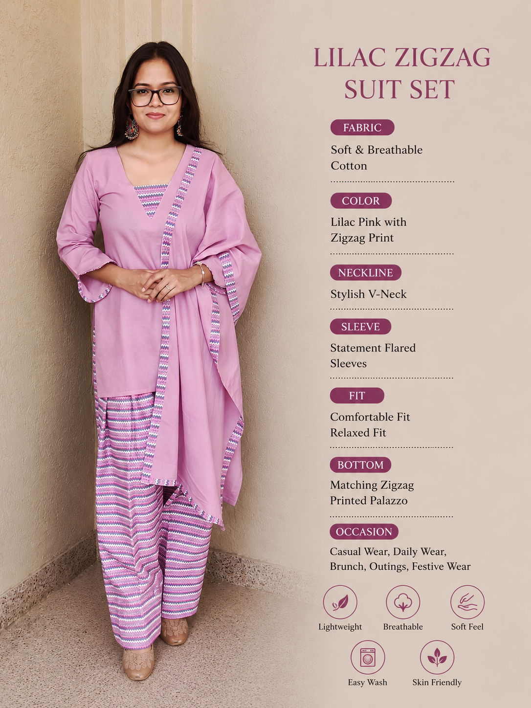 Lilac Zigzag Farsi Suit Set