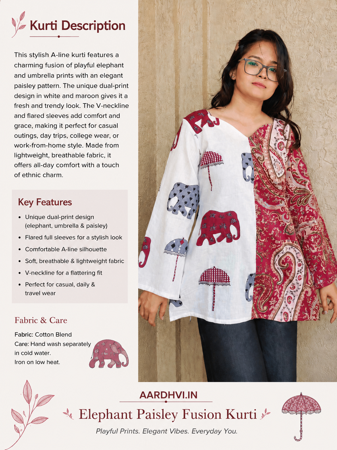 Elephant Paisley Fusion Kurti