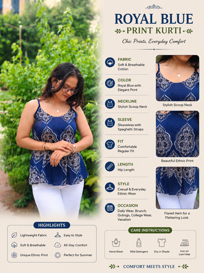 Meher Indigo Peplum Top | Printed Cotton Sleeveless Top for Women Aardhvi