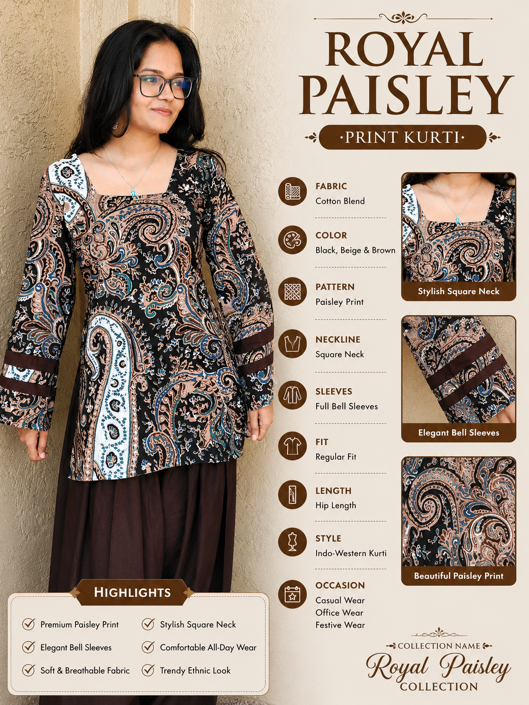 Royal paisley kurti