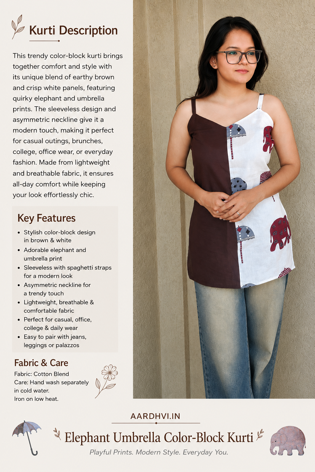 Elephant Umbrella Color-Block Kurti