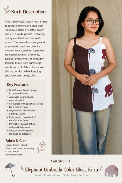 Elephant Umbrella Color-Block Kurti