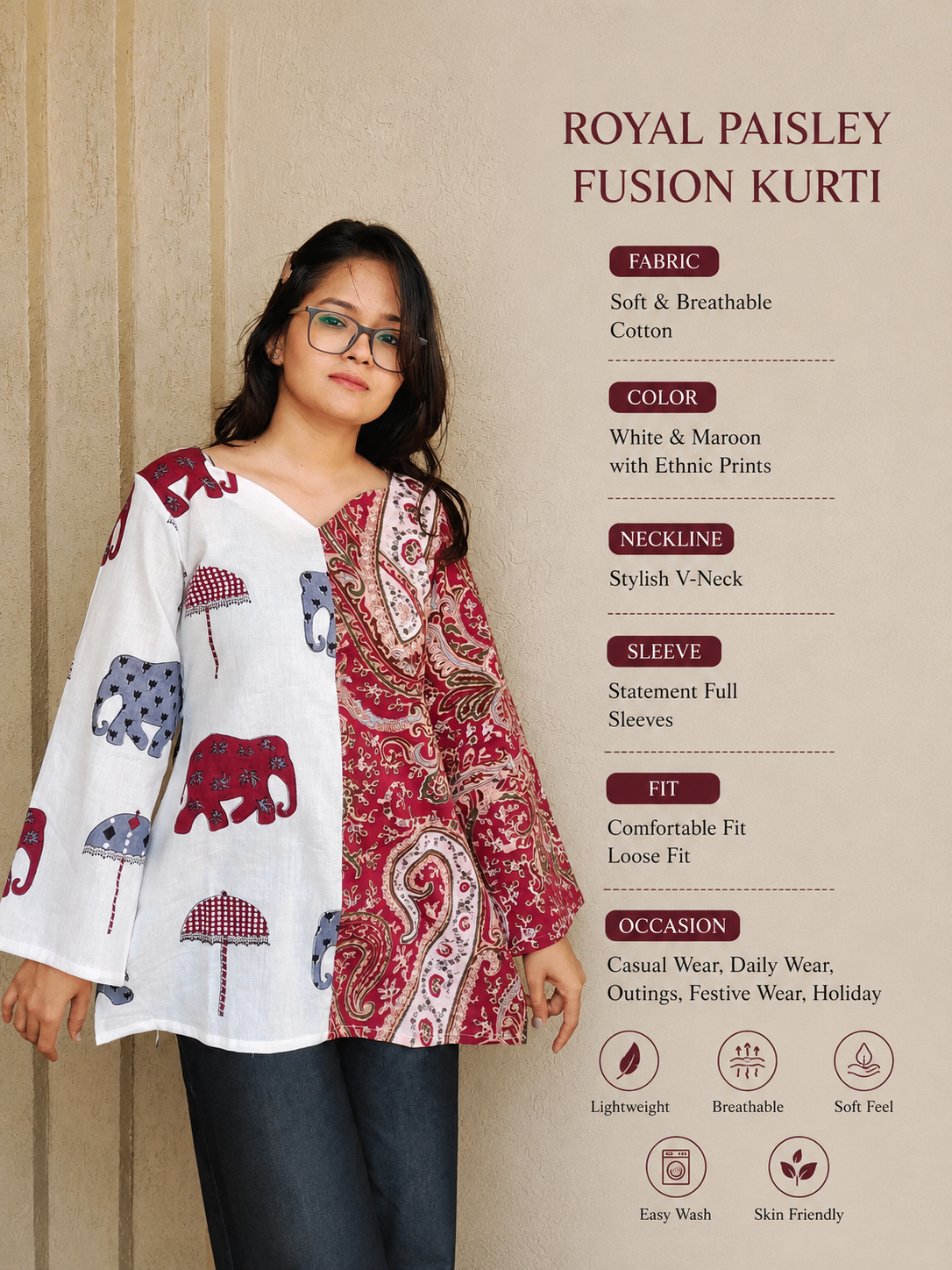 Elephant Paisley Fusion Kurti